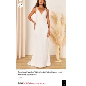 Precious Promise White Satin Embroidered Lace Mermaid Maxi Dress